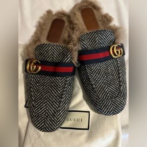 Mens Gucci Herringbone Monogram Mules